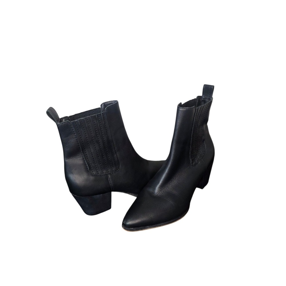 Lucky Brand Womens 8 Black Leather Pointed Toe Chelsea Ankle Boots Western